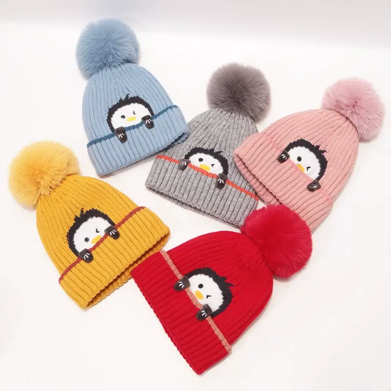 Cartoon Penguin Kidsren's Knitted Hat Winter New Kidsren's Hat Baby Warm Scarf Set Baby Woolen Hat — feature 15