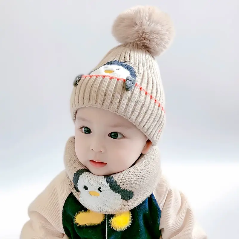 Cartoon Penguin Kidsren's Knitted Hat Winter New Kidsren's Hat Baby Warm Scarf Set Baby Woolen Hat — feature 5