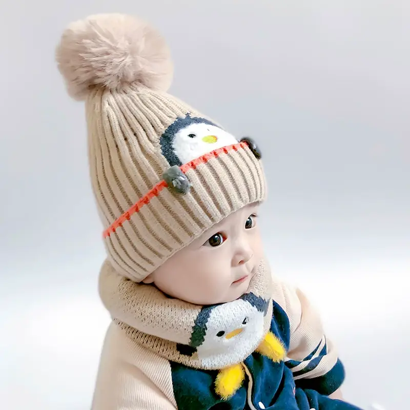 Cartoon Penguin Kidsren's Knitted Hat Winter New Kidsren's Hat Baby Warm Scarf Set Baby Woolen Hat — feature 6