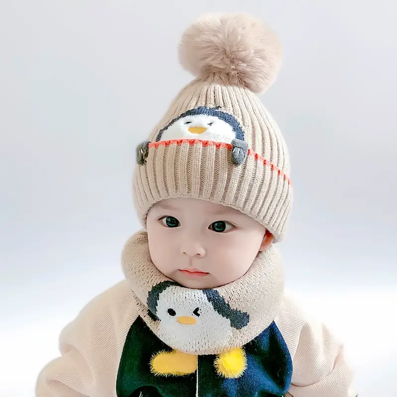 Cartoon Penguin Kidsren's Knitted Hat Winter New Kidsren's Hat Baby Warm Scarf Set Baby Woolen Hat — feature 8