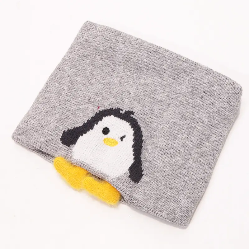 Cartoon Penguin Kidsren's Knitted Hat Winter New Kidsren's Hat Baby Warm Scarf Set Baby Woolen Hat