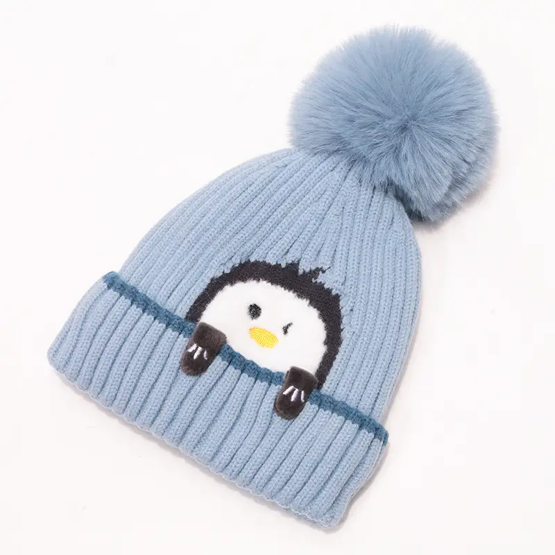 Cartoon Penguin Kidsren's Knitted Hat Winter New Kidsren's Hat Baby Warm Scarf Set Baby Woolen Hat