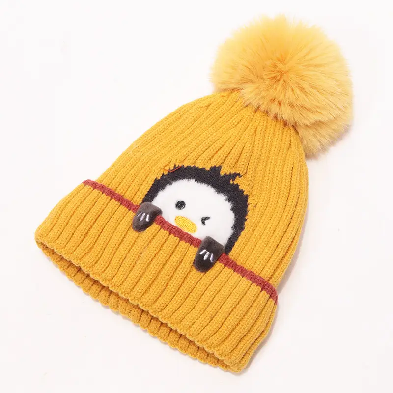 Cartoon Penguin Kidsren's Knitted Hat Winter New Kidsren's Hat Baby Warm Scarf Set Baby Woolen Hat