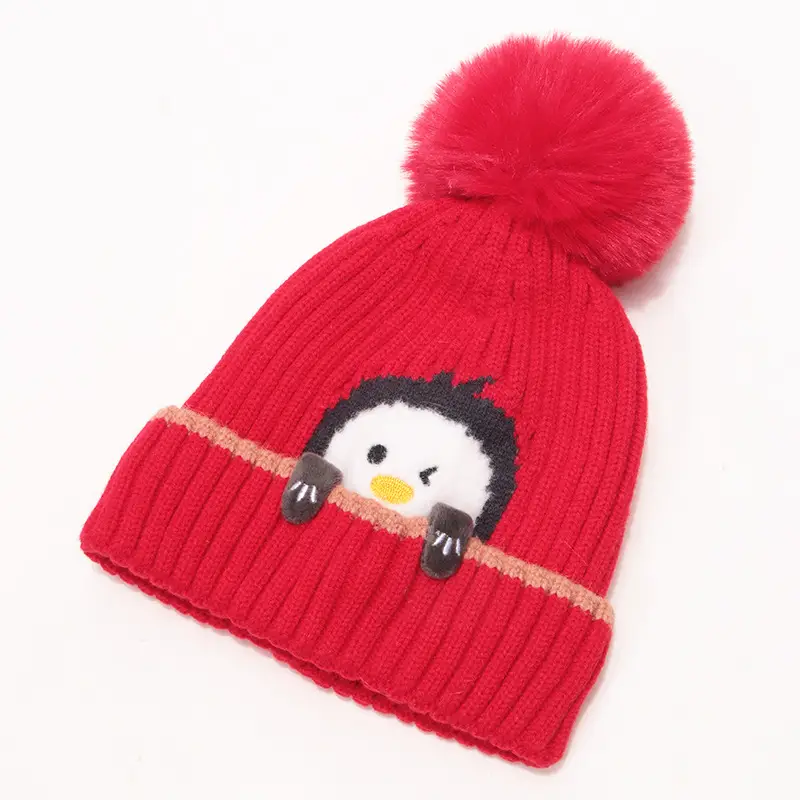 Cartoon Penguin Kidsren's Knitted Hat Winter New Kidsren's Hat Baby Warm Scarf Set Baby Woolen Hat