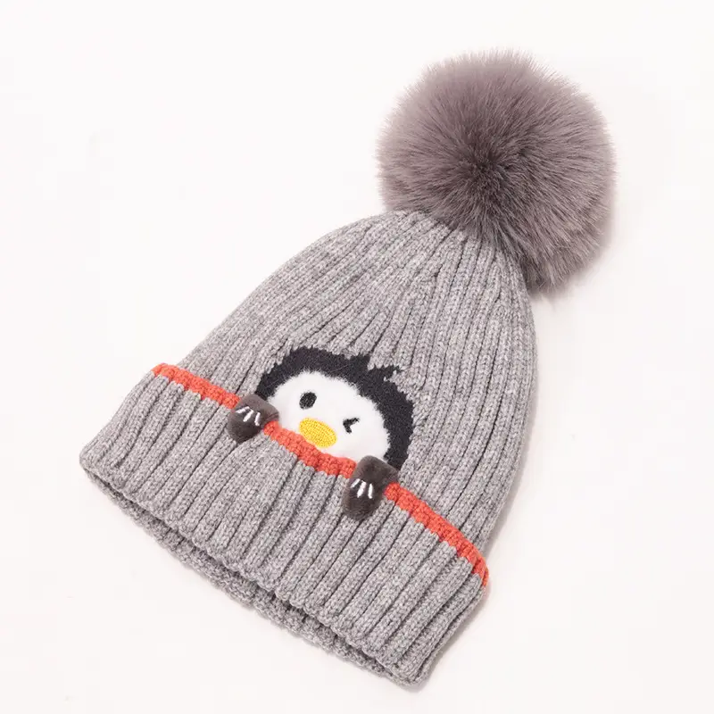 Cartoon Penguin Kidsren's Knitted Hat Winter New Kidsren's Hat Baby Warm Scarf Set Baby Woolen Hat