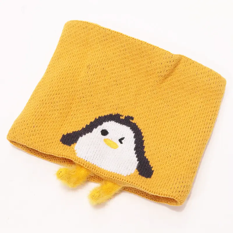 Cartoon Penguin Kidsren's Knitted Hat Winter New Kidsren's Hat Baby Warm Scarf Set Baby Woolen Hat