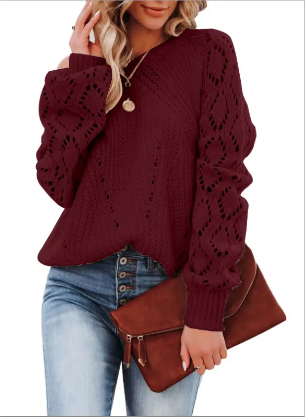 Women's 2023 White Knitted Loose Sweater with Hollow Pattern - Image 2