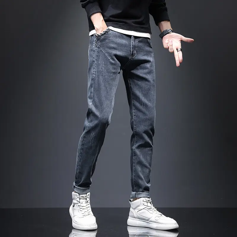 Men Slim Fit Stretch Dark Blue Jeans - Image 3