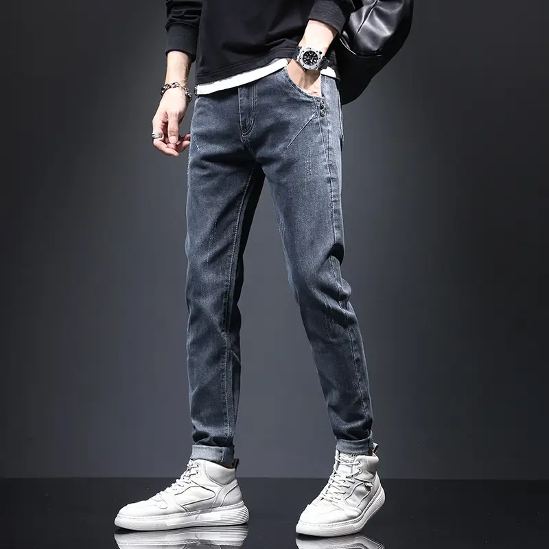 Men Slim Fit Stretch Dark Blue Jeans - Image 4
