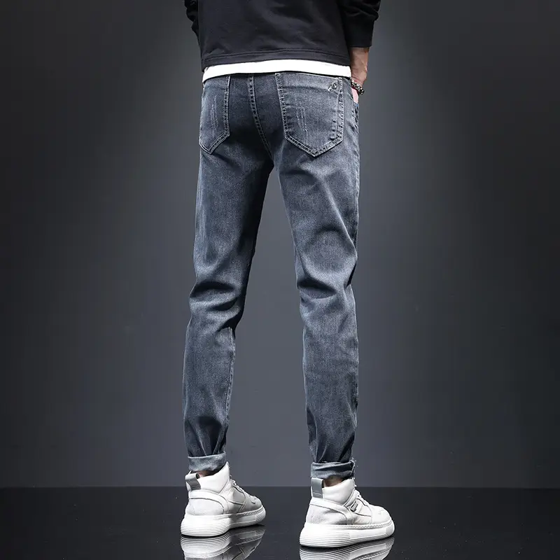 Men Slim Fit Stretch Dark Blue Jeans - Image 5