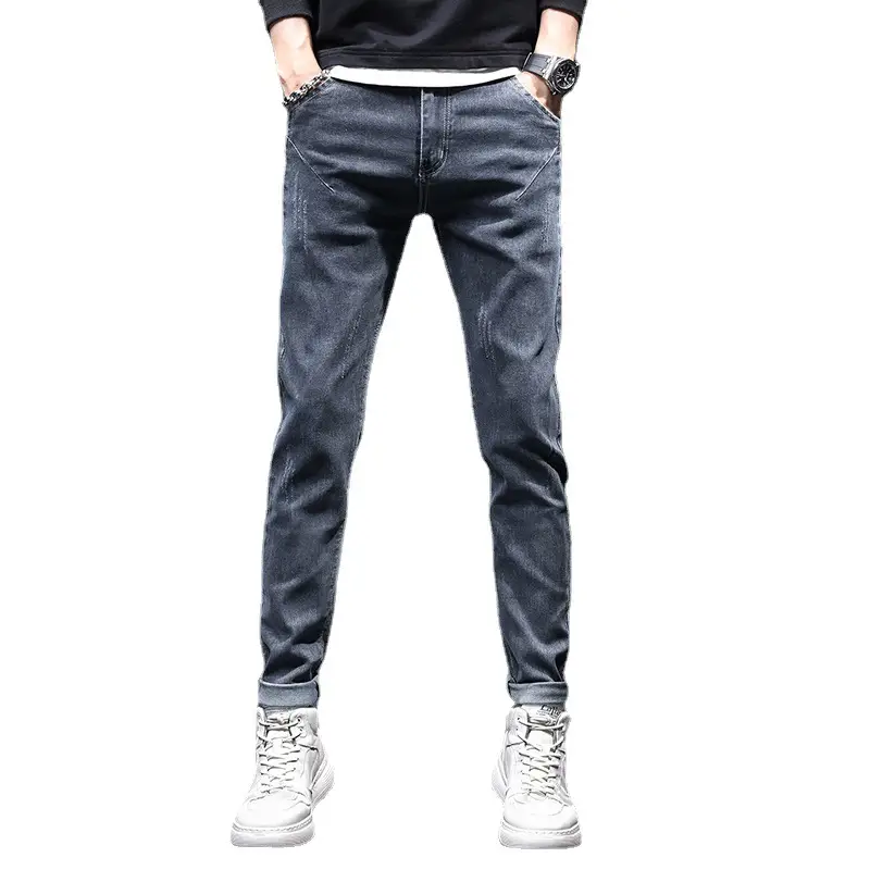 Men Slim Fit Stretch Dark Blue Jeans - Image 6