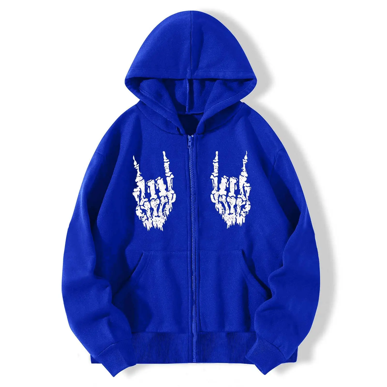 2022 Hand Bone Printed Grey Zipper Hoodie