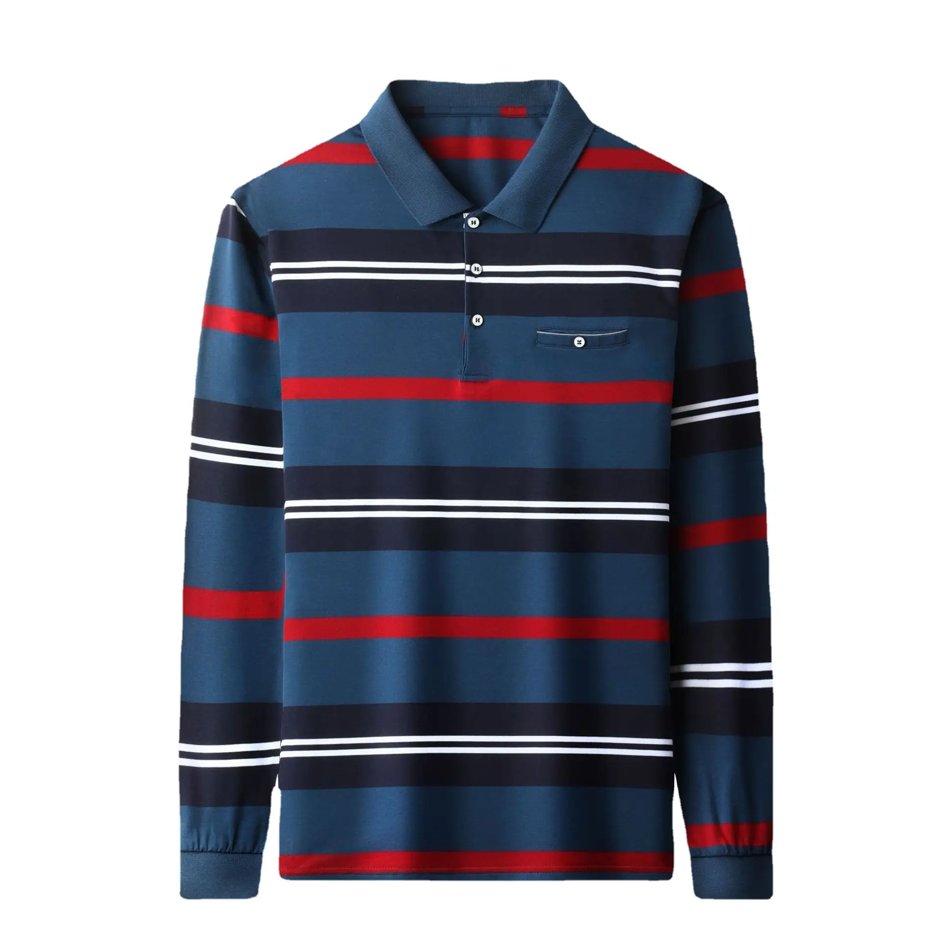 Autumn Men Striped Polo T-Shirt Long Sleeve - Image 5