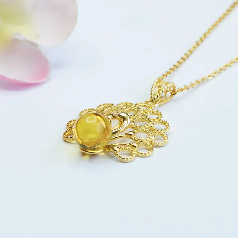 Guan Yu S925 Silver Inlaid Natural Gold Amber Pendant Necklace — feature 8