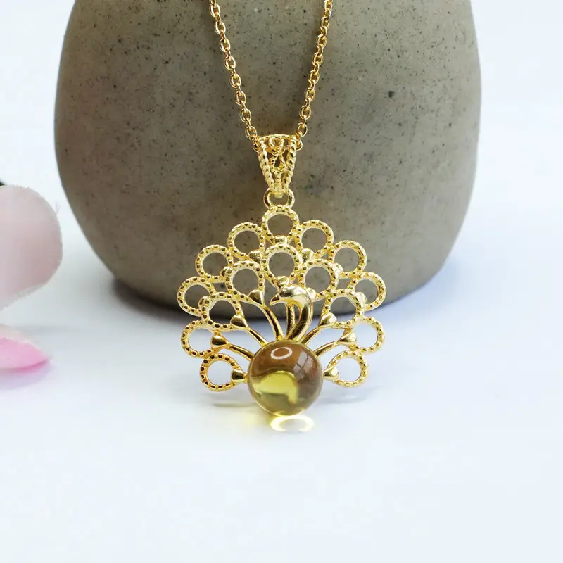 Guan Yu S925 Silver Inlaid Natural Gold Amber Pendant Necklace — feature 9
