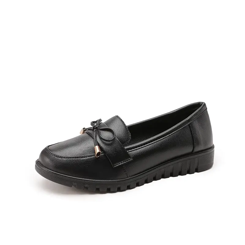 Kfc Work Shoes for Women, Flat Non-Slip Casual Genuine Leather Black Women's Leather Shoes, Mom Style, Versatile and Comfortable