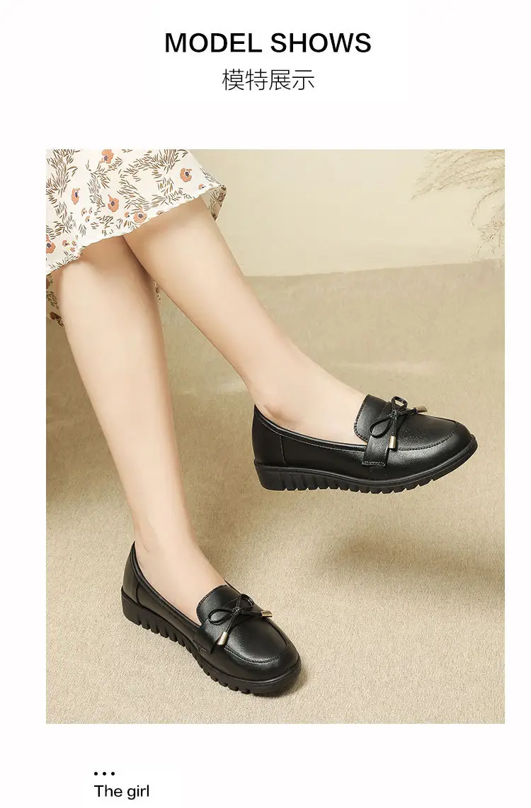 Kfc Work Shoes for Women, Flat Non-Slip Casual Genuine Leather Black Women's Leather Shoes, Mom Style, Versatile and Comfortable — feature 12