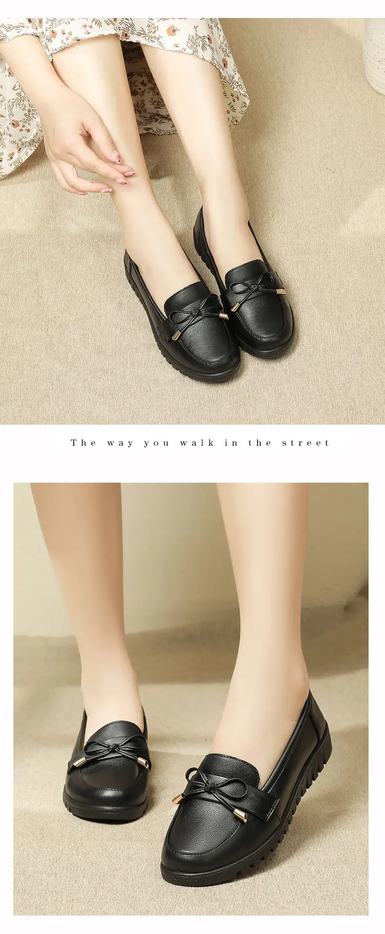 Kfc Work Shoes for Women, Flat Non-Slip Casual Genuine Leather Black Women's Leather Shoes, Mom Style, Versatile and Comfortable — feature 13