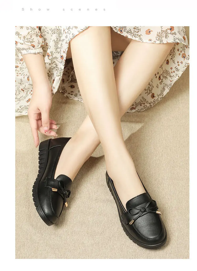Kfc Work Shoes for Women, Flat Non-Slip Casual Genuine Leather Black Women's Leather Shoes, Mom Style, Versatile and Comfortable — feature 14