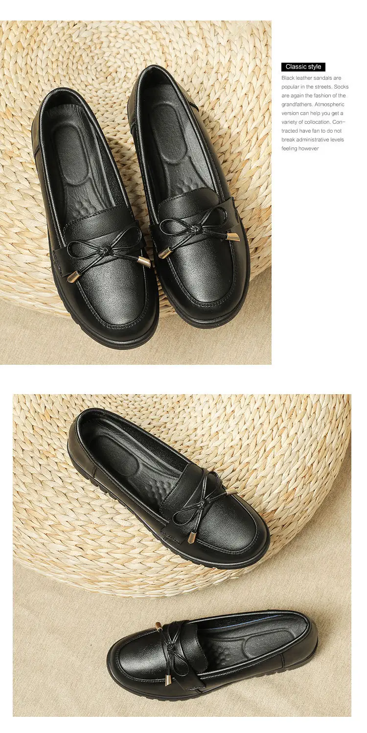 Kfc Work Shoes for Women, Flat Non-Slip Casual Genuine Leather Black Women's Leather Shoes, Mom Style, Versatile and Comfortable — feature 15
