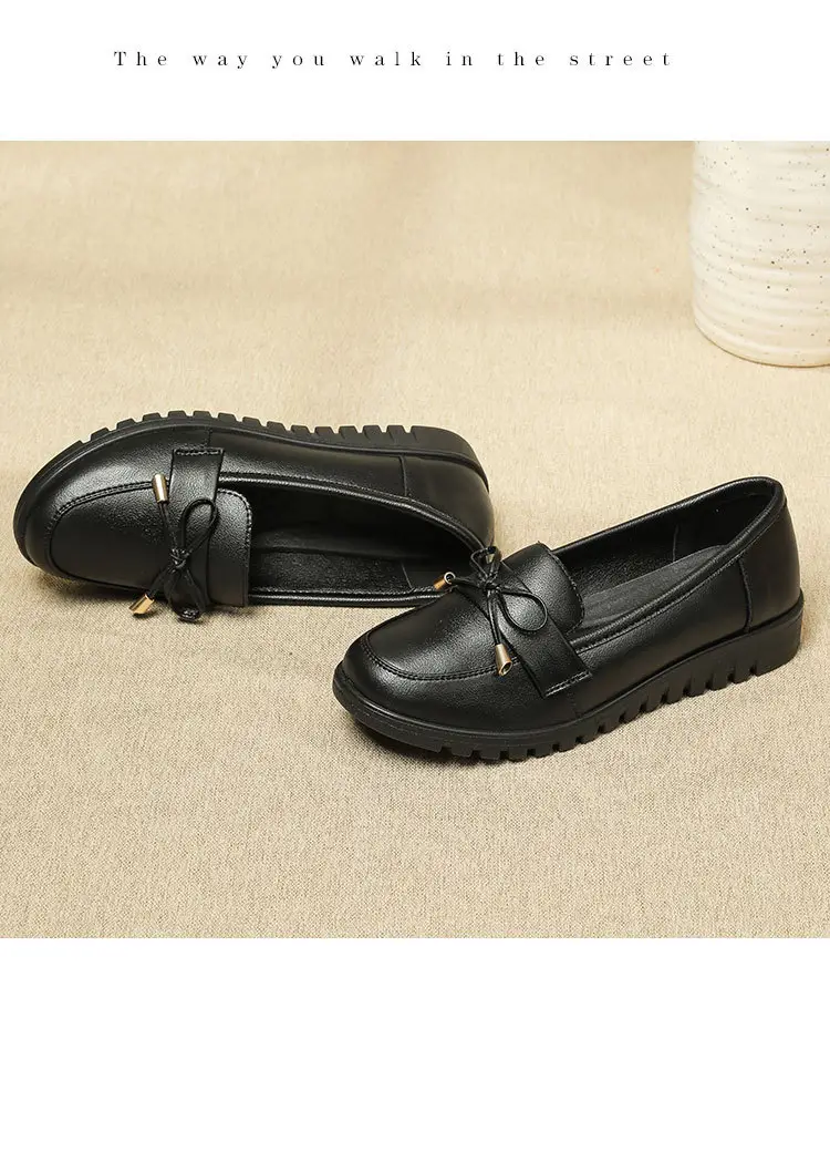 Kfc Work Shoes for Women, Flat Non-Slip Casual Genuine Leather Black Women's Leather Shoes, Mom Style, Versatile and Comfortable — feature 16