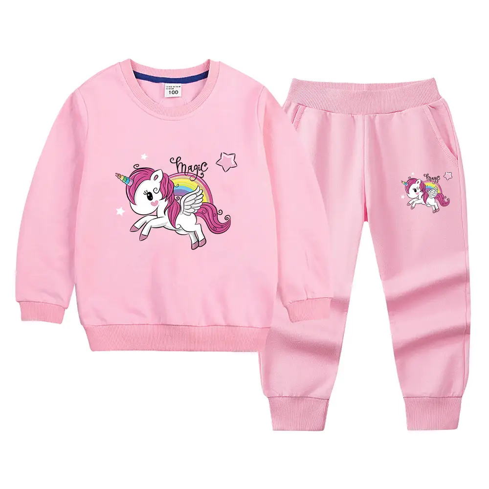 Children's Unicorn Sweatshirt Pants Set Pink Black Cotton Spring Autumn - Image 21