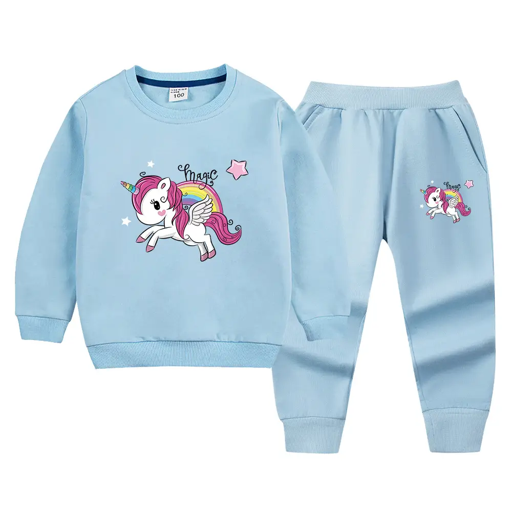 Children's Unicorn Sweatshirt Pants Set Pink Black Cotton Spring Autumn - Image 22