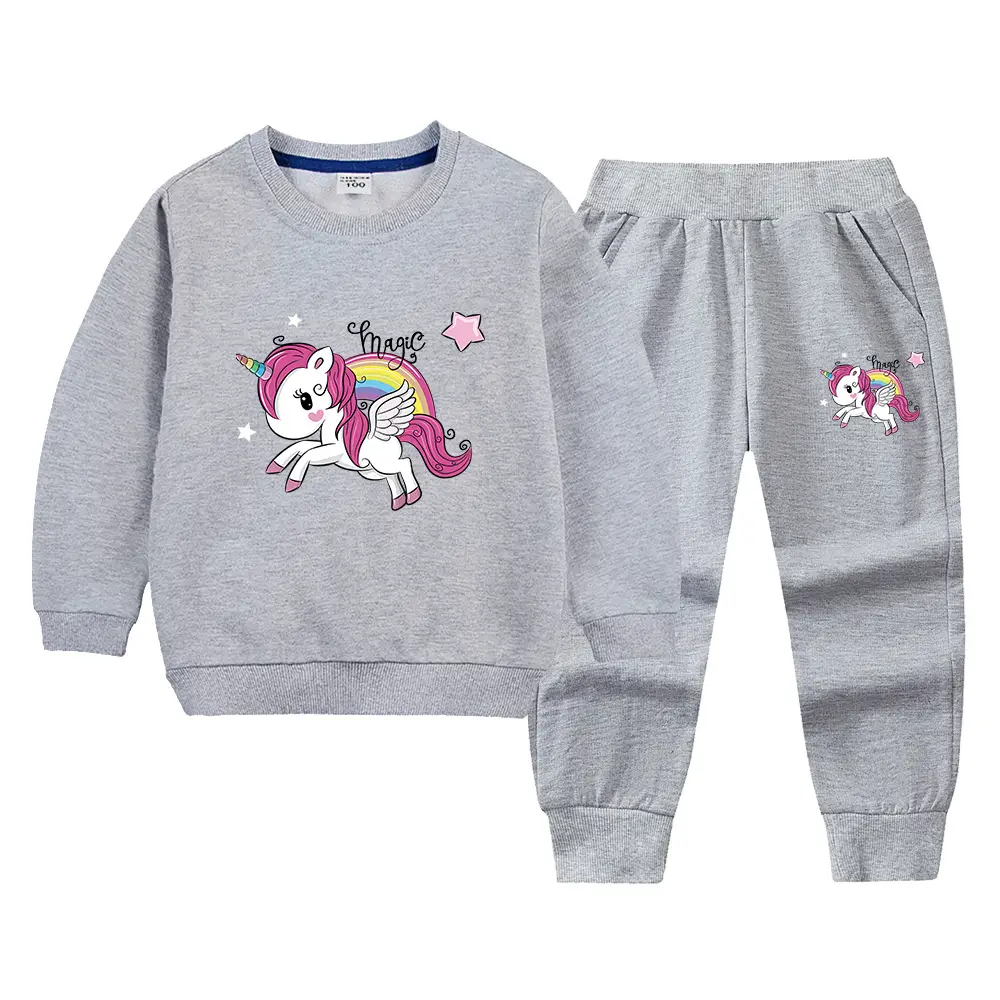 Children's Unicorn Sweatshirt Pants Set Pink Black Cotton Spring Autumn - Image 23