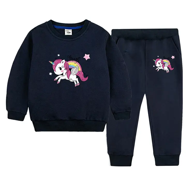Children's Unicorn Sweatshirt Pants Set Pink Black Cotton Spring Autumn — feature 10