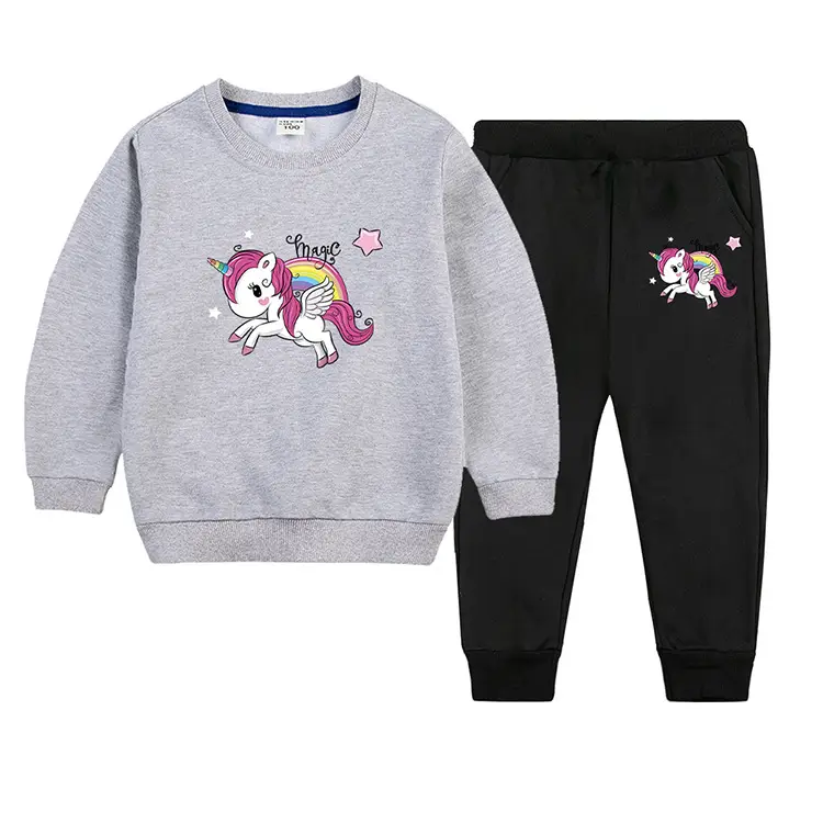 Children's Unicorn Sweatshirt Pants Set Pink Black Cotton Spring Autumn — feature 12