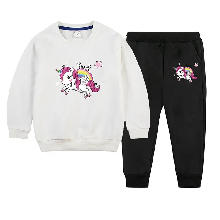 Children's Unicorn Sweatshirt Pants Set Pink Black Cotton Spring Autumn — feature 13