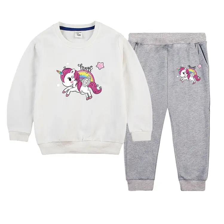 Children's Unicorn Sweatshirt Pants Set Pink Black Cotton Spring Autumn — feature 14