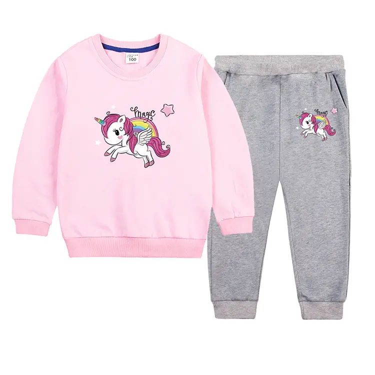 Children's Unicorn Sweatshirt Pants Set Pink Black Cotton Spring Autumn — feature 15