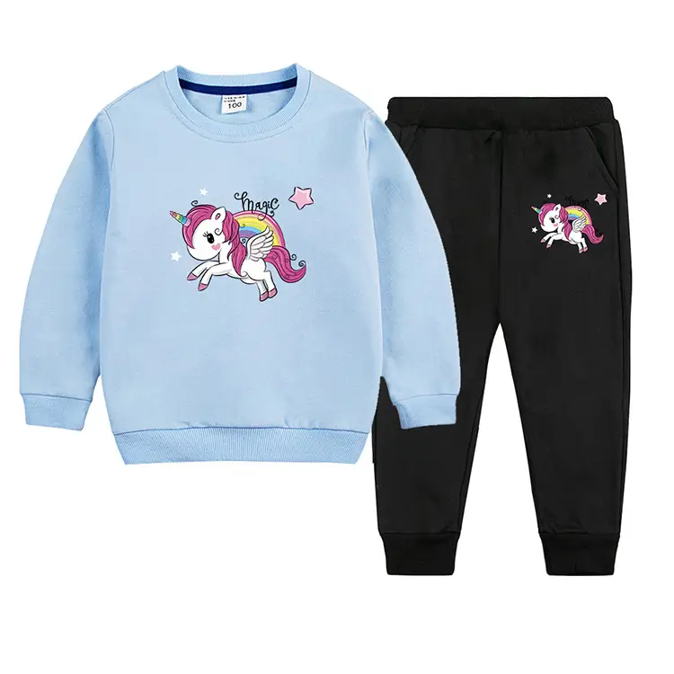 Children's Unicorn Sweatshirt Pants Set Pink Black Cotton Spring Autumn — feature 16