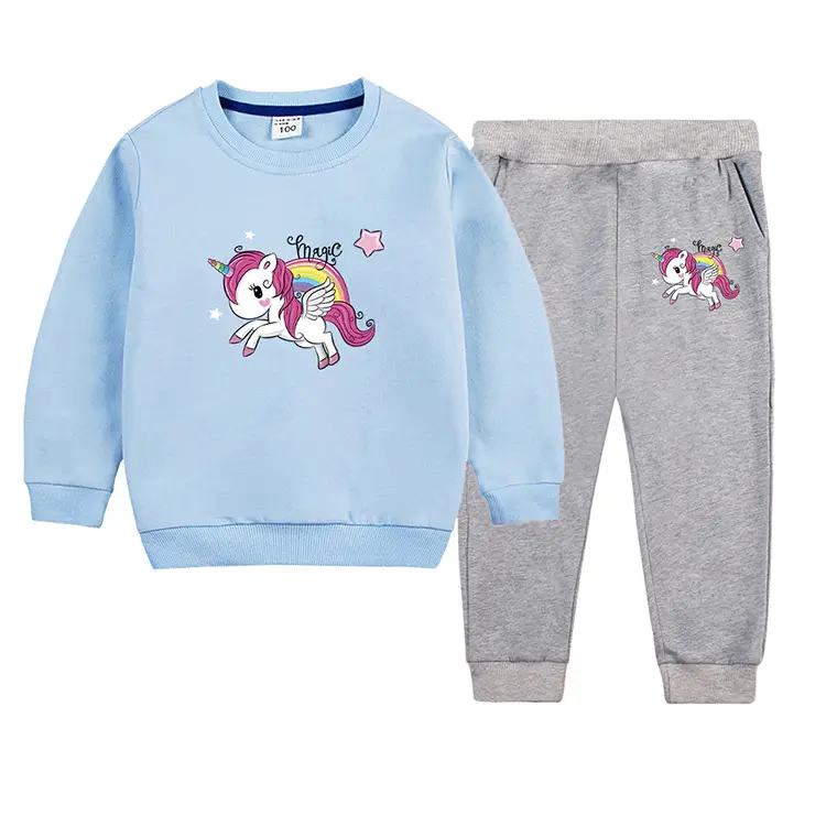 Children's Unicorn Sweatshirt Pants Set Pink Black Cotton Spring Autumn — feature 17