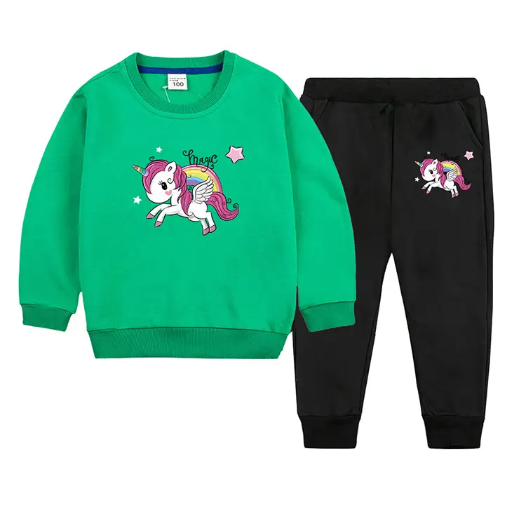 Children's Unicorn Sweatshirt Pants Set Pink Black Cotton Spring Autumn — feature 18
