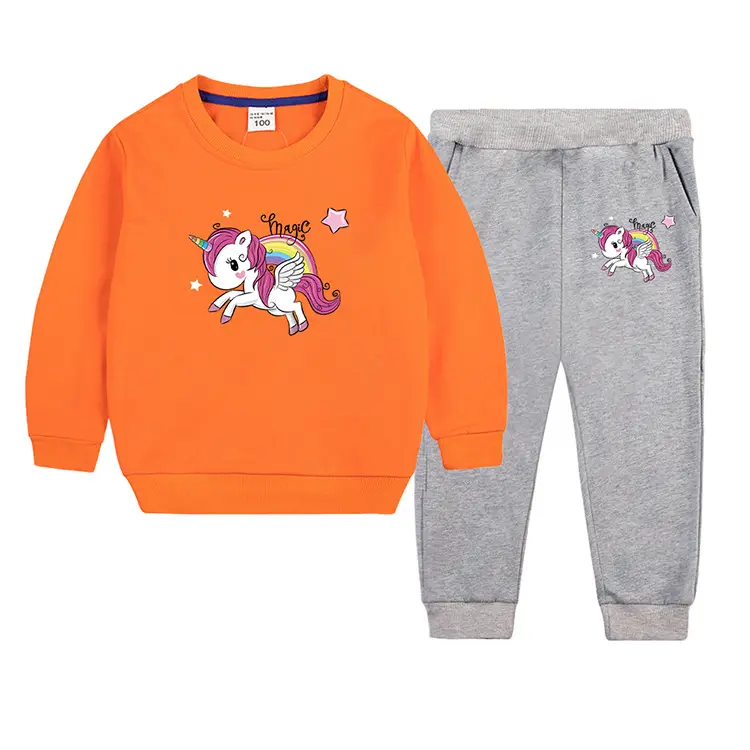 Children's Unicorn Sweatshirt Pants Set Pink Black Cotton Spring Autumn — feature 19