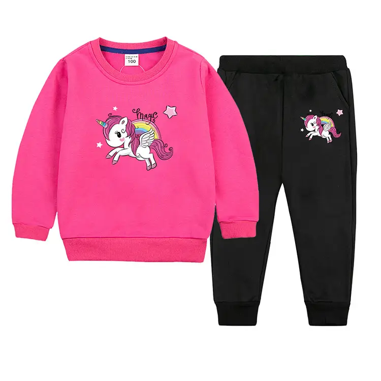 Children's Unicorn Sweatshirt Pants Set Pink Black Cotton Spring Autumn — feature 20