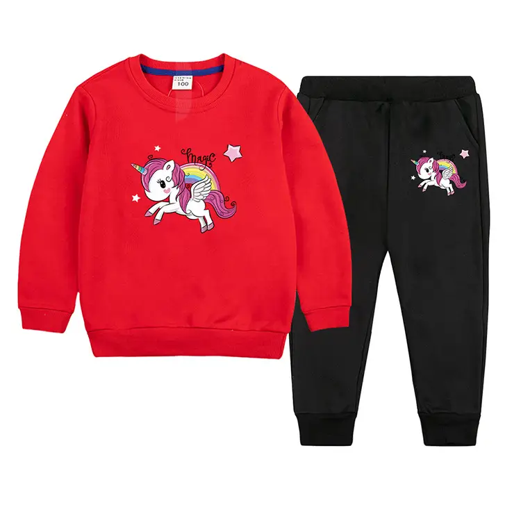 Children's Unicorn Sweatshirt Pants Set Pink Black Cotton Spring Autumn — feature 21