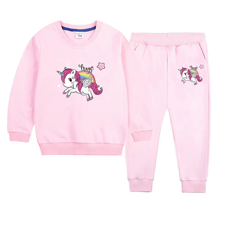 Children's Unicorn Sweatshirt Pants Set Pink Black Cotton Spring Autumn — feature 3