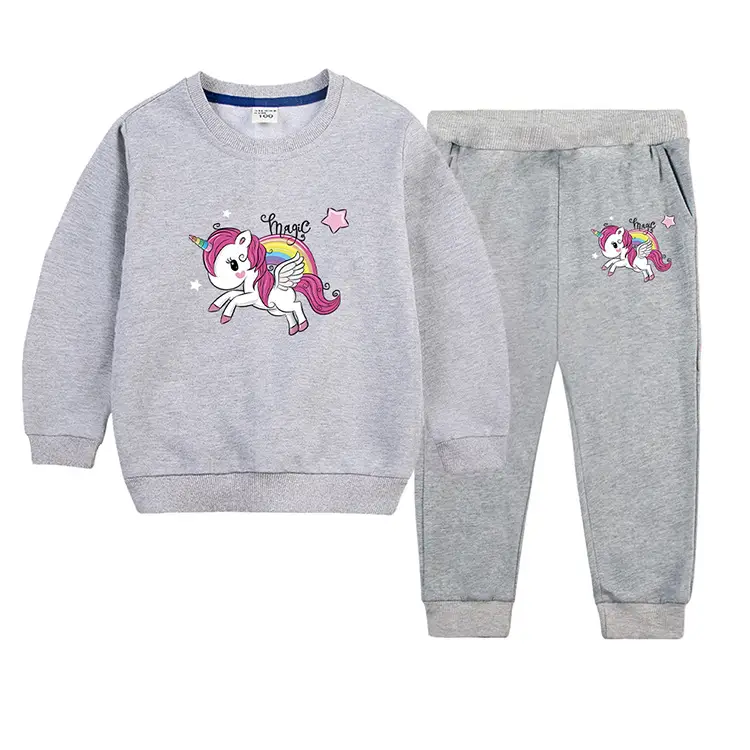 Children's Unicorn Sweatshirt Pants Set Pink Black Cotton Spring Autumn — feature 5