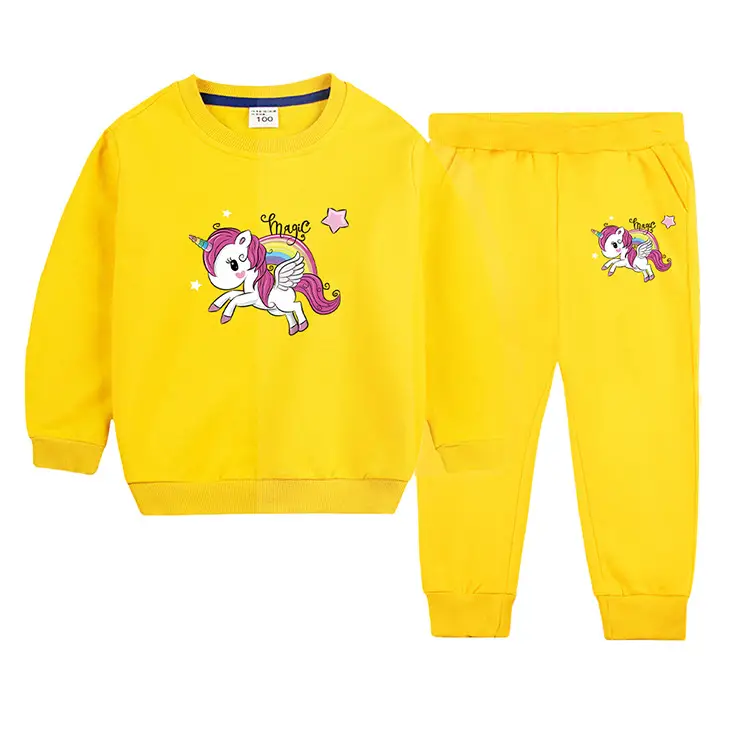 Children's Unicorn Sweatshirt Pants Set Pink Black Cotton Spring Autumn — feature 6