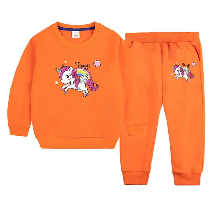 Children's Unicorn Sweatshirt Pants Set Pink Black Cotton Spring Autumn — feature 7
