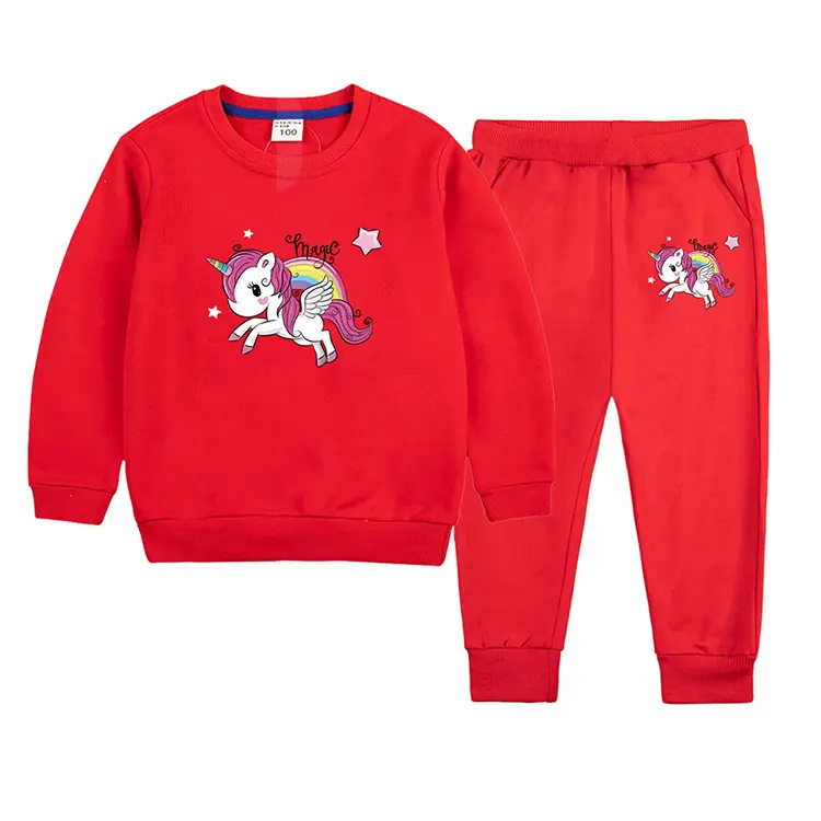 Children's Unicorn Sweatshirt Pants Set Pink Black Cotton Spring Autumn — feature 8