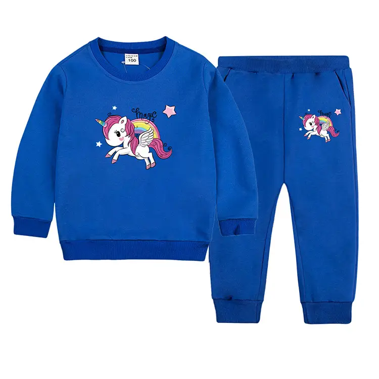Children's Unicorn Sweatshirt Pants Set Pink Black Cotton Spring Autumn — feature 9
