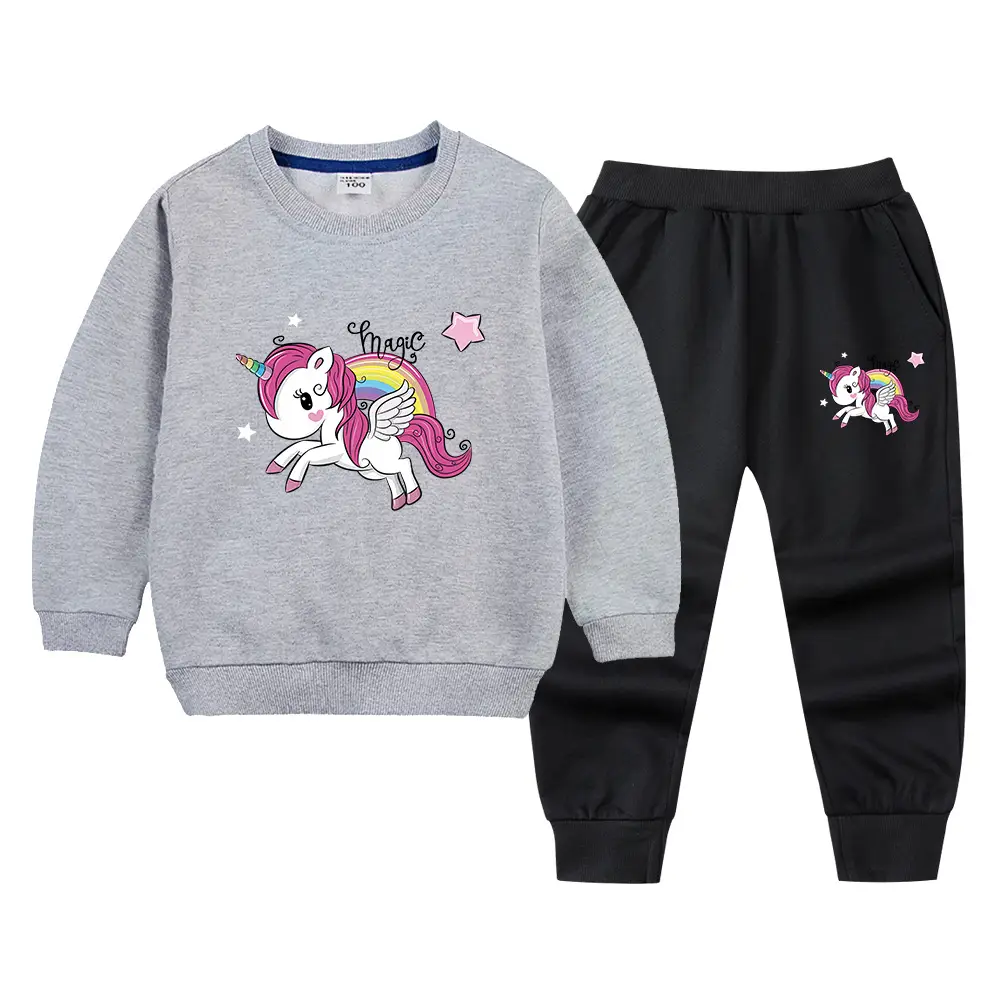 Children's Unicorn Sweatshirt Pants Set Pink Black Cotton Spring Autumn - Image 10