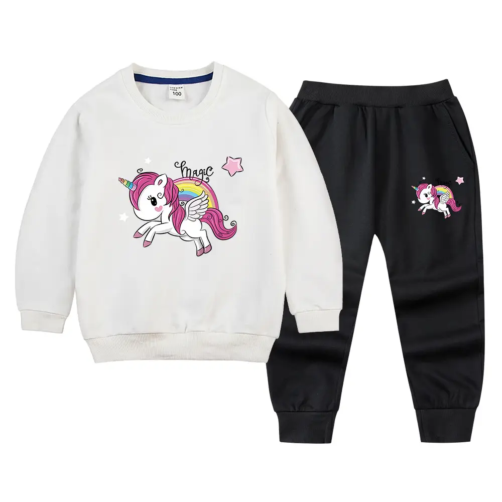 Children's Unicorn Sweatshirt Pants Set Pink Black Cotton Spring Autumn - Image 11