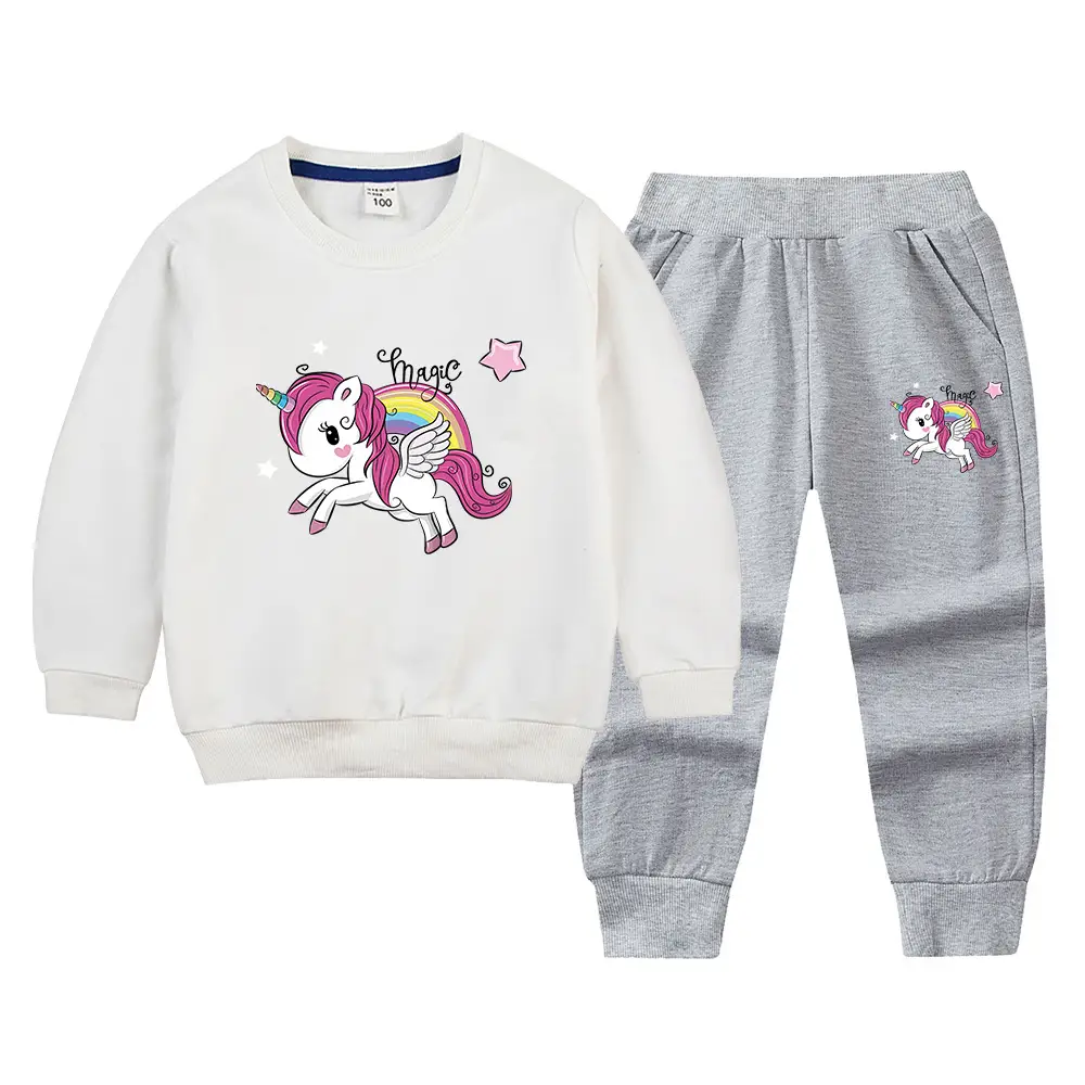 Children's Unicorn Sweatshirt Pants Set Pink Black Cotton Spring Autumn - Image 12