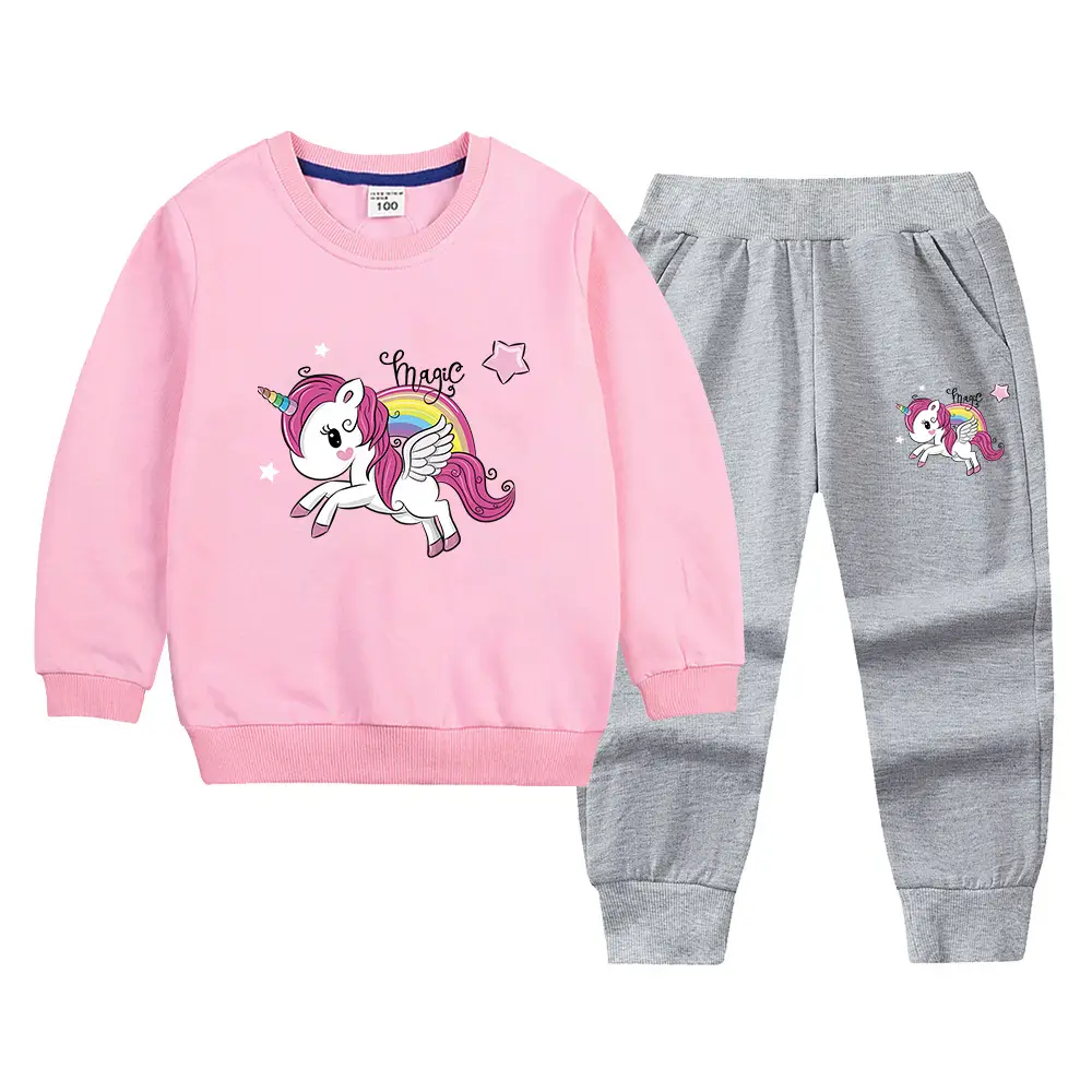 Children's Unicorn Sweatshirt Pants Set Pink Black Cotton Spring Autumn - Image 13