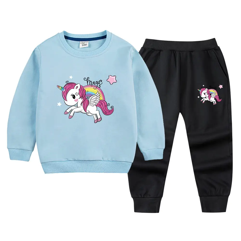 Children's Unicorn Sweatshirt Pants Set Pink Black Cotton Spring Autumn - Image 14